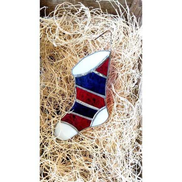 Striped Christmas stocking stained glass ornament - Picture 3 of 3